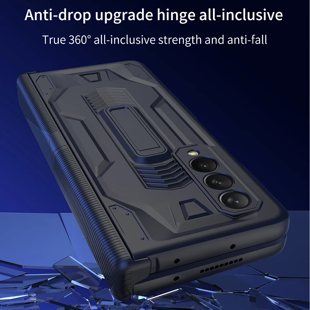 Magnetic Fold Hinge Case Glass Film for Samsung Galaxy Z Fold 3 5G Case with Bracket Fold3 360 Full Body Armor Shockproof Cover