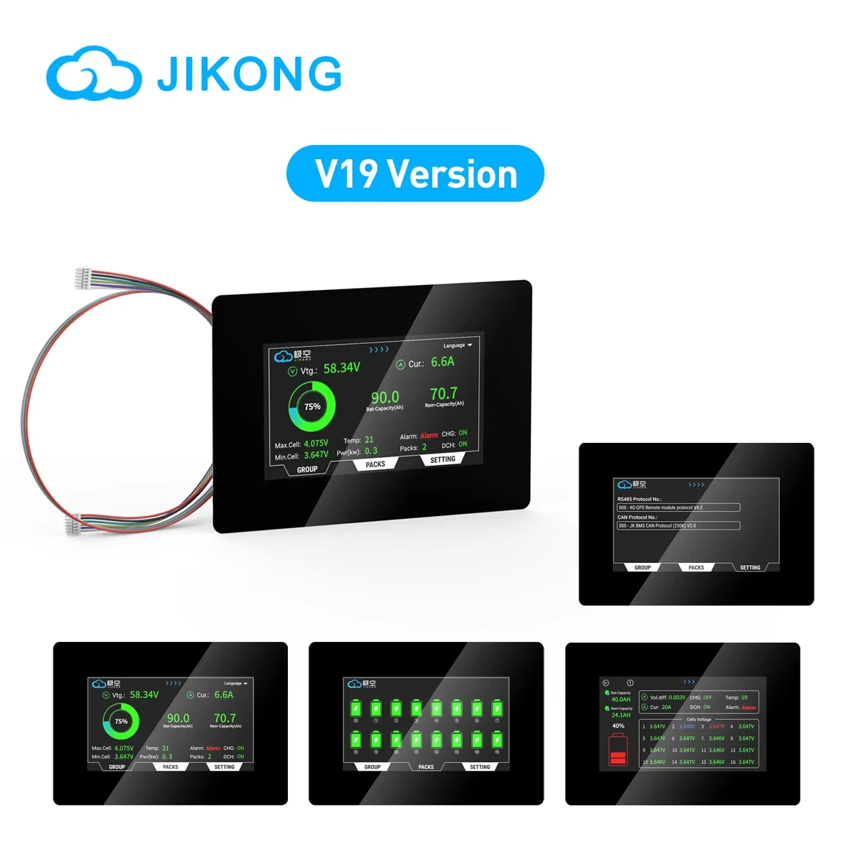 Фото Дисплей JIKONG 4.3 дюйма LCD TFT с сенсорным экраном для V19 JKBMS Smart BMS 9-36V, мультиязычный монитор заряда батареи 4.3 LCD №5