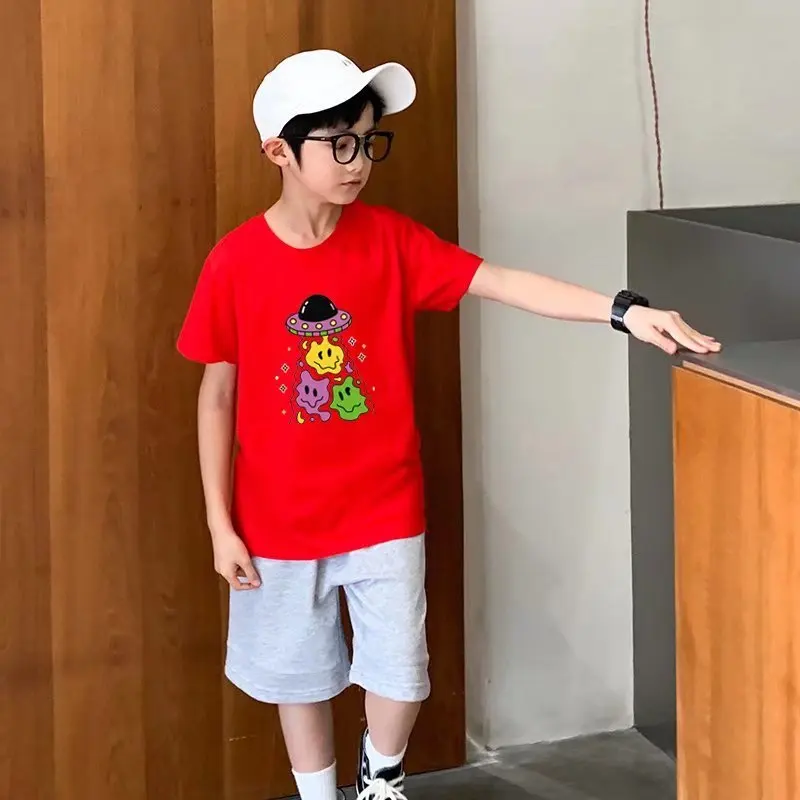 

Cute Baby T-shirt Unisex Short-sleeved Summer New Net Red Tide Loose Crew Neck Cartoon Leisure Top Children's Clothing