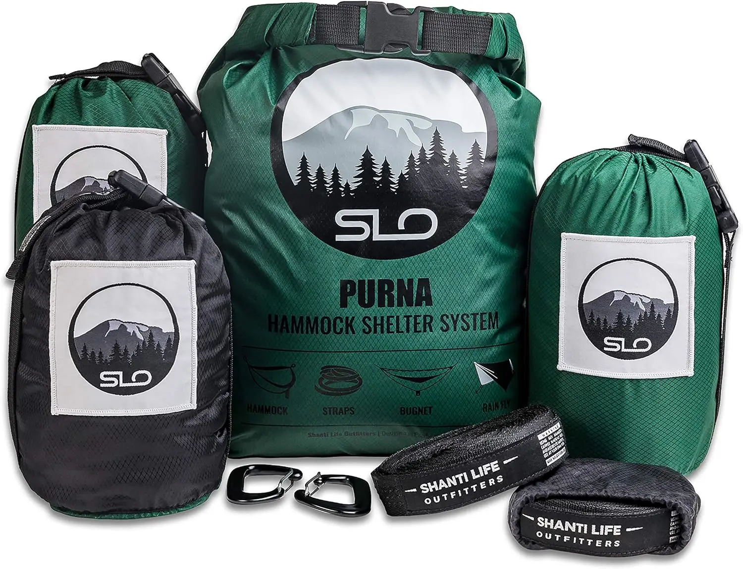 

Hammock with Bug Net and Rain Fly \u2013 Durable Ripstop Nylon Construction with 12\u2019 Tree Straps, 5kn Carabiners, Tent Stak