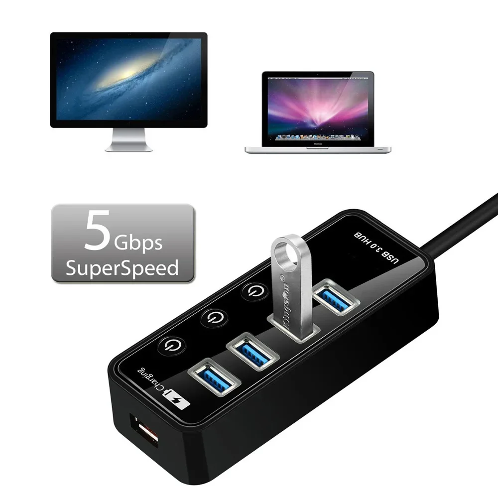 Высокоскоростной 4-портовый концентратор USB3.0 с быстрой зарядкой электронные
