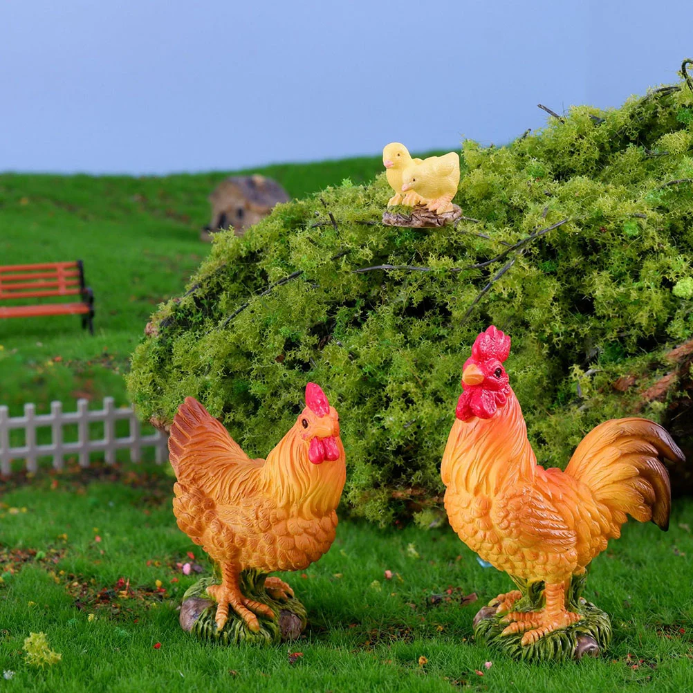 

Mini Chicken Ornaments Resin Sculptures Statue Animal Micro Landscape Models Scene Decors