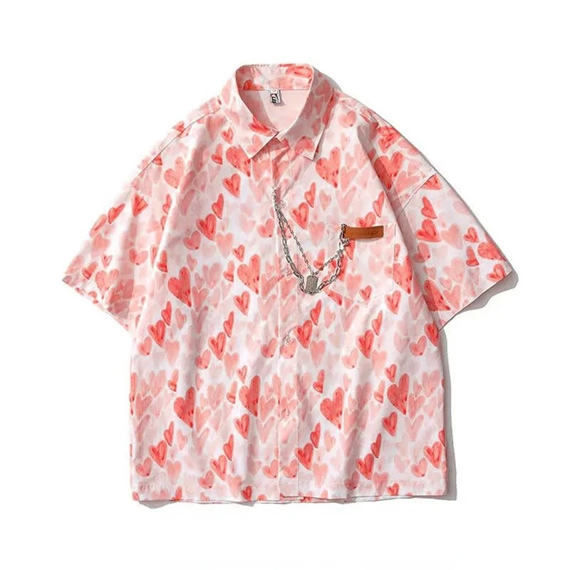 

New Loose Comfortable Shirt Niche Design Sense Chain Printed Shirt Short Sleeve Men's Summer Hawaiian Shirt Casual Mens Shirts