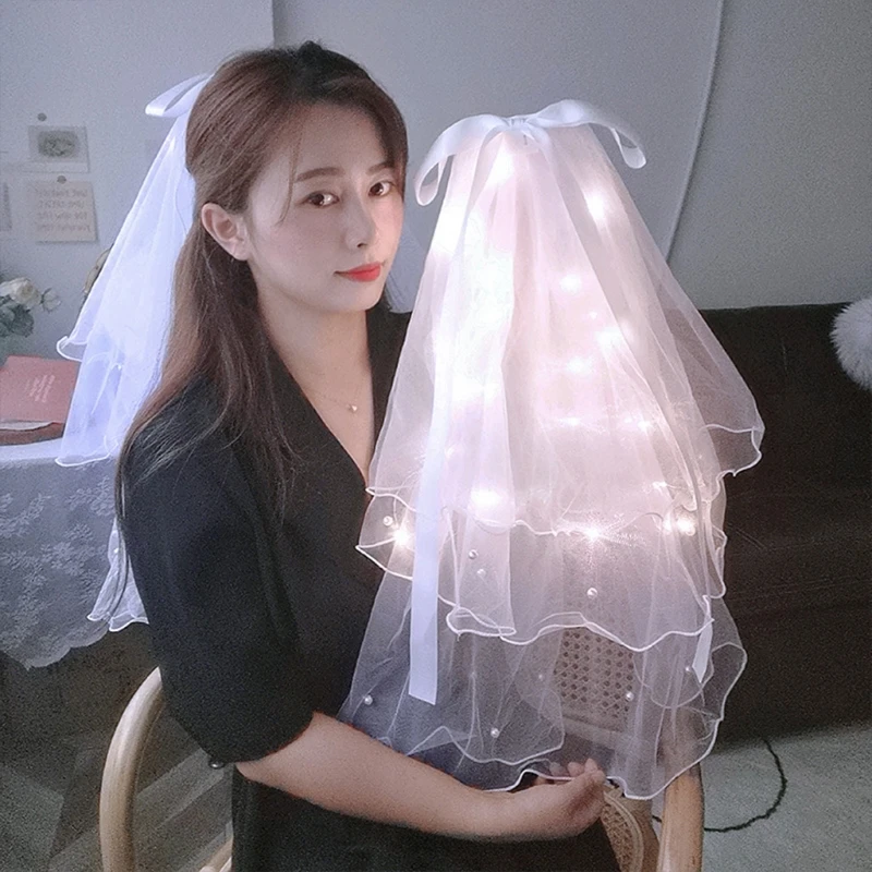 

Свадебная фата с гребнем/зажимом, аксессуары для волос для невесты, украшенные огнями, разноцветная искусственная кожа