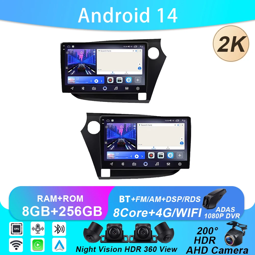 Фото 4G для Honda Insight 2 2009-2014 2K экран Android авто автомобильный радиоприемник мультимедийный видеоплеер GPS-навигация Carplay WIFI BT без 2din №1
