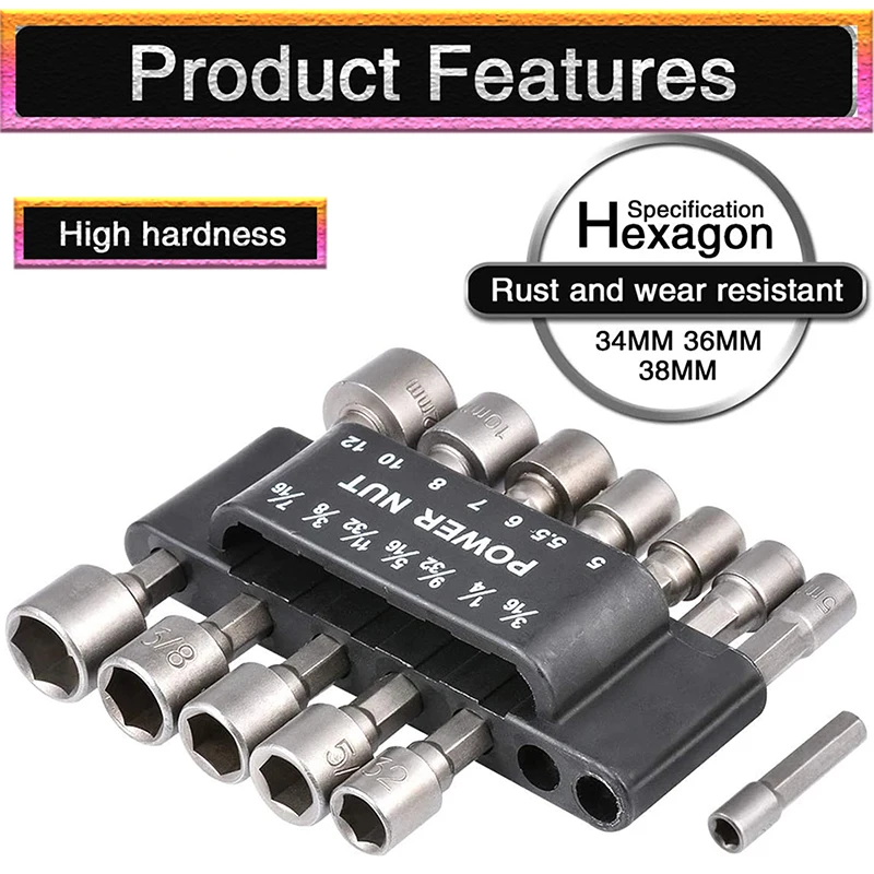 

Hex Power Nut Driver Drill Bit Set 5-12mm Metric Socket Strong Sleeve Adapter for Power Drill Impact Driver Socket Kit Hand Tool