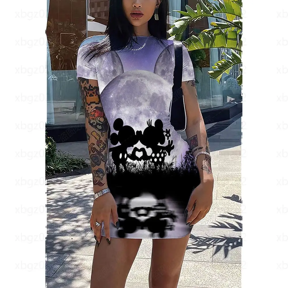 

Cartoon Minnie Mouse Print Women's Summer Dress Elegant Dresses for Women 2022 Disney Top Tight High Quality Sexy Slim Fit Y2k