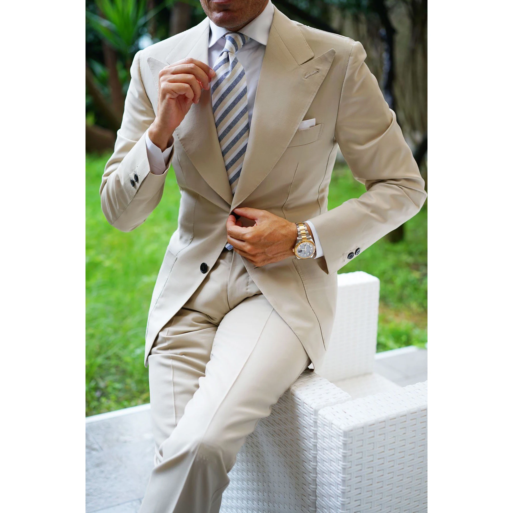 Tailor Made 2 Pieces Beige Men Suit Slim Fit Groom Tuxedos  Formal Business One Button Blazer Jacket Pants Terno Masculino