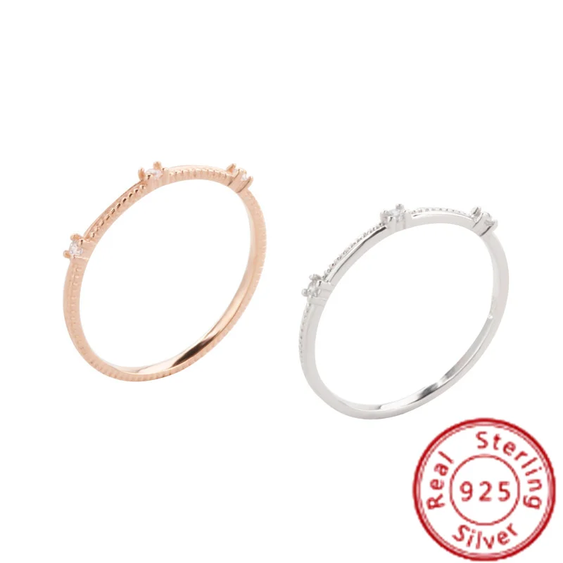 

S925 Sterling Silver Tail Ring Joint Ring Japanese and Korean Style Elegant Spacing 3-grain Zirconia Diamond Ring for Women