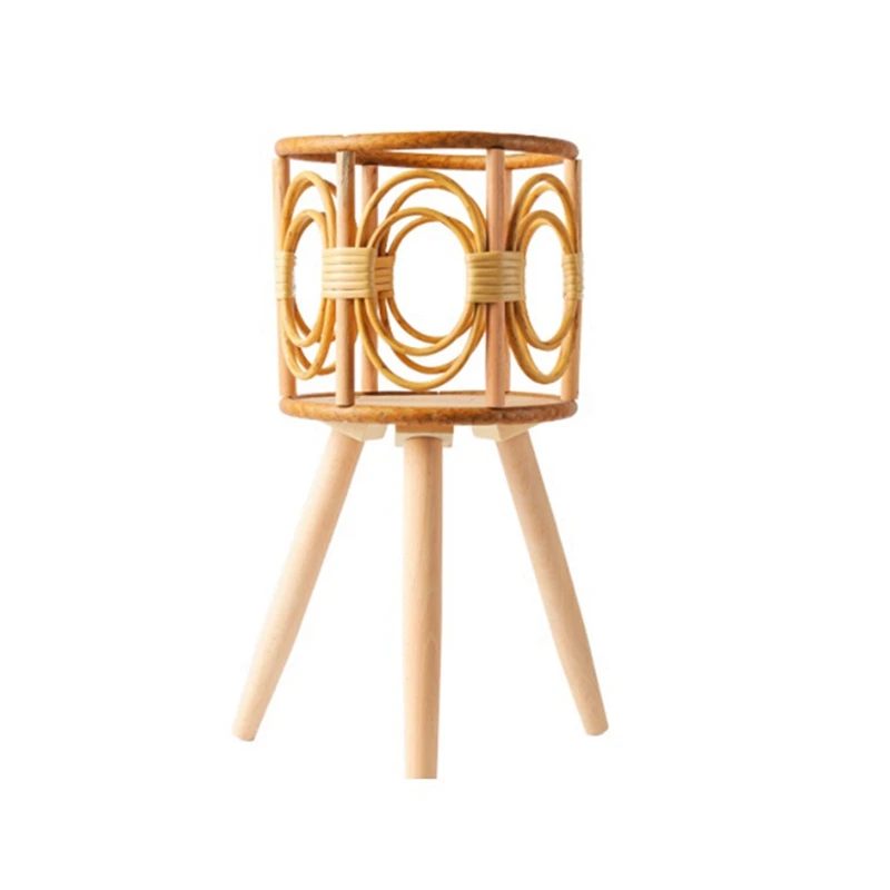 Rattan Indoor Plant Stand Straw Woven Flowers Pot Holder Stool With Legs Floor Planter Baskets Rack Wooden Shelf A Durable