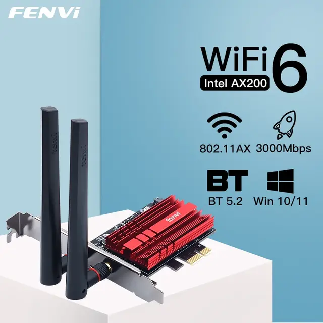 3000Mbps WiFi 6 Intel AX200 Wi-fi Card 802.11ax 2.4G/5Ghz For Bluetooth 5.2 Dual Band Desktop PCI-E Wireless WiFi Adapter Win10 1