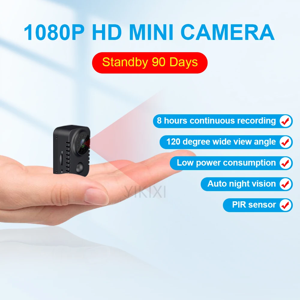 

HD Mini Body Camera Wireless 1080P Security Pocket Cameras Motion Activated Small Nanny Cam for Cars Standby PIR Espia Webcam