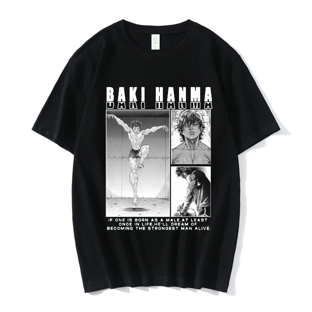 

Baki The Grappler Anime T Shirt Manga Yujiro Hanma Short Sleeve Casual Men Cotton T-shirts Clothes for Teens Punk Tee Shirt