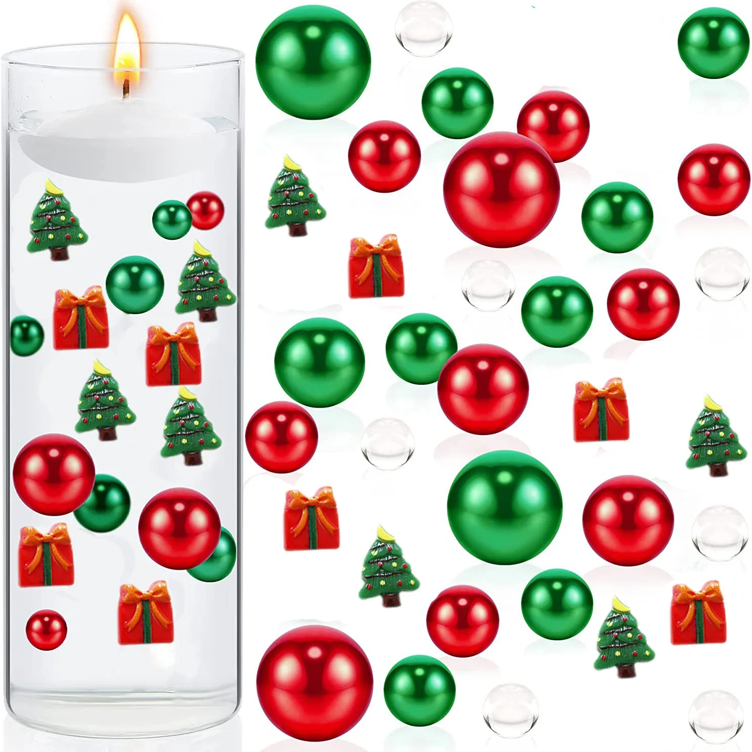 

Floating Vase Filler Kit Christmas White Candle Unscented Floating For Centerpiece Canes Candy Snowflakes Snowman Pearl Stuffin