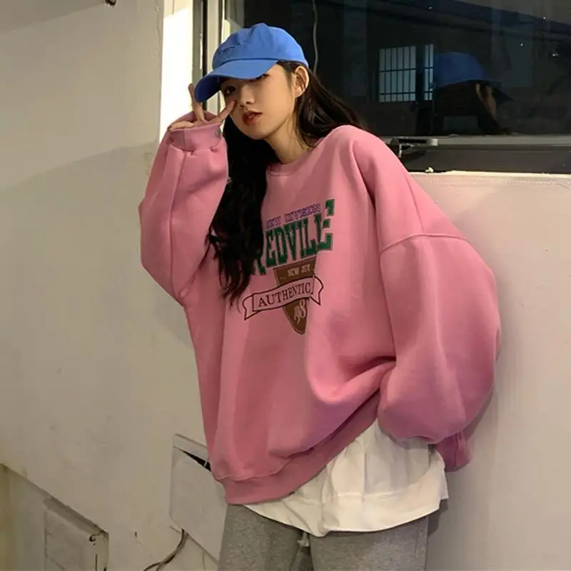 Осенние женские свободные толстовки Harajuku с буквенным принтом свитшот на