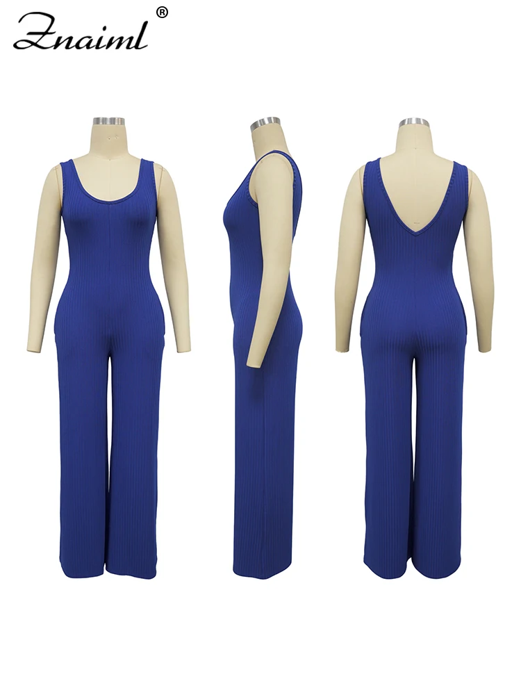Znaiml СИНИЕ ВЯЗАНЫЕ комбинезоны с широкими штанинами и укороченным топом женские
