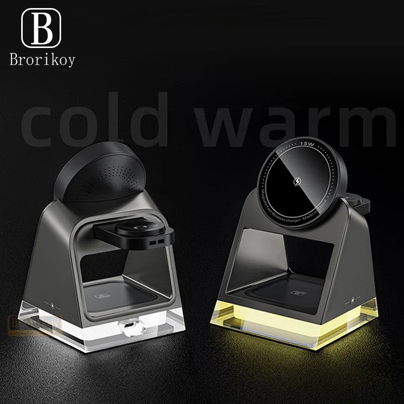 Магнитная Беспроводная зарядная станция 3 в 1 светодиодная быстрая для IPhone16 15 iWatch