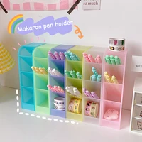 new kawaii macaroon color 4 gird desktop organizer pen holder big size desk makeups pencil storage box school stationery