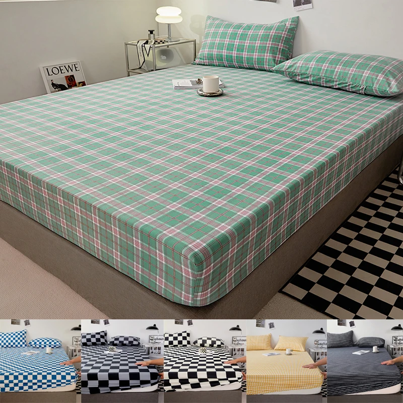 

Cotton Fitted Sheet Soild Color with Elastic Band Non Slip Adjustable Mattress Cover Soft Comfortable for Double King Queen Size
