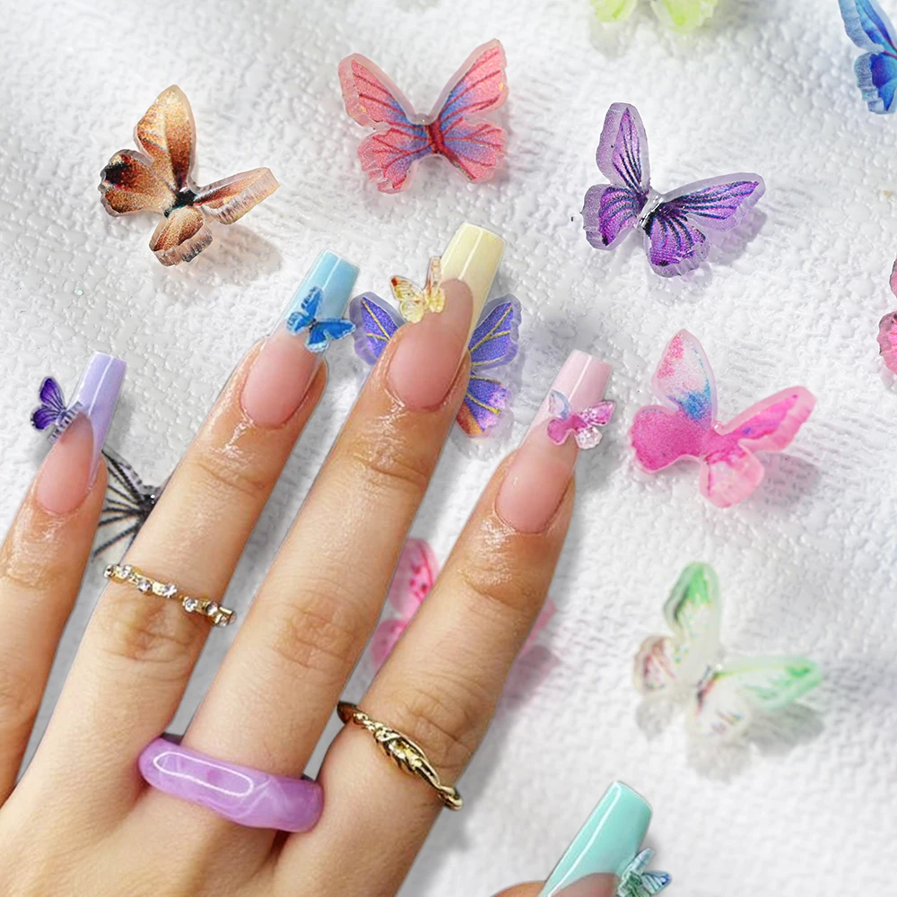 

20pcs 3D Butterfly Nail Decoration Rhinestones Colorful Acrylic Butterfly Nail Art Charms For Diy Crafting Manicure Accessories
