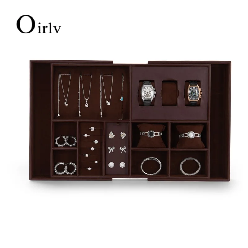 

Oirlv PU Leather Orange/Coffee Jewelry Tray Earrings Necklace Pendant Bracelet Ring Multifunctional Storage Tray