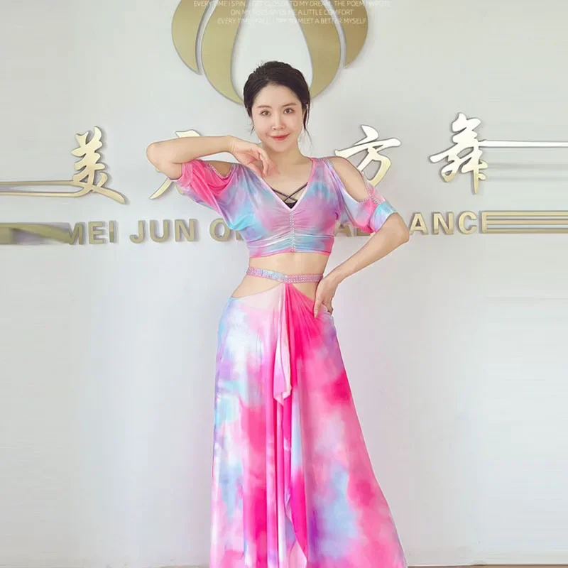 Женский топ сексуальная юбка с разрезом комплект из 2 предметов для танца живота