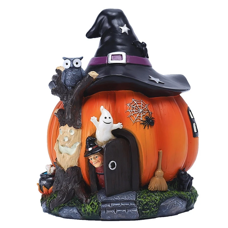 

Halloween Witch Pumpkin House Decorations Luminous Ghost Resin Crafts Party Gifts Home Horror Outdoor Ornament