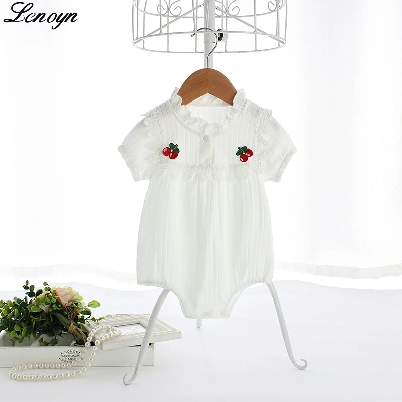 

Lenoyn 2023 Summer Children's Fashion Simple New Baby Bodysuit Cute Little Cherry Baby Cotton Creeper Romper