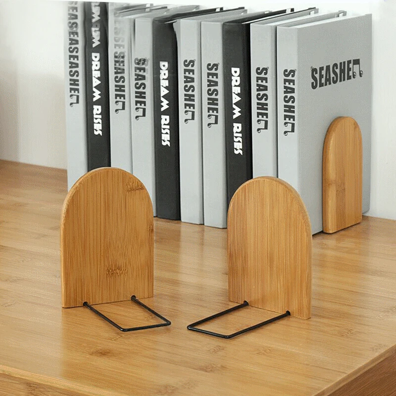 

1pc Office Book Bookend Bookends Holder Bamboo Books Organizer Storage Nature Shelf Accessories Holder Home Stand Desktop Desk