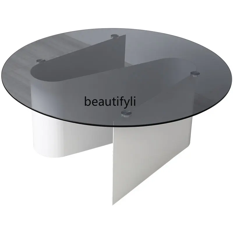 

Round Coffee Table Nordic Light Luxury Tempered Glass round Coffee Table Italian Coffee Table Living Room Coffee Table Tea Table