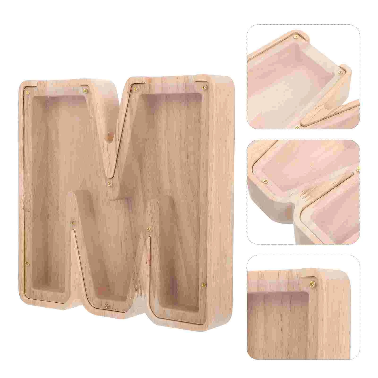

Wooden Piggy Bank Decorative Coin Storage Box Letter Shaped Saving Pot for Home