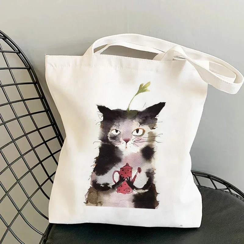 

Kawaii Женская Повседневная простая вместительная Хлопковая Сумка для женщин, Холщовая Сумка-тоут, сумки для покупок, тканевые сумки для девушек с кошками