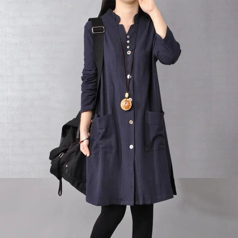 

YIHUA Women Vintage Long Sleeve Button Down Frilled Hem Muslim Dress