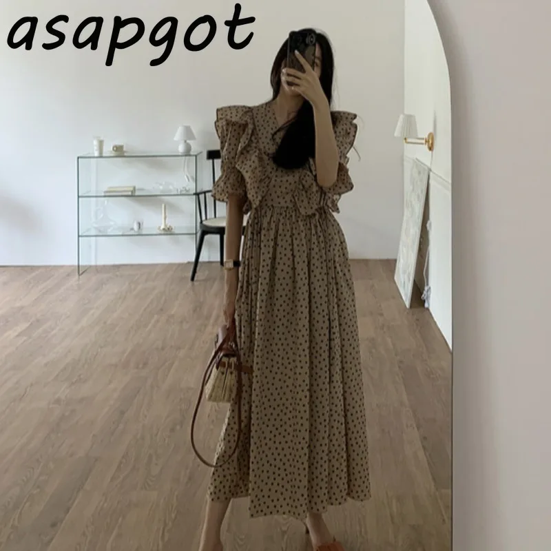 Женское винтажное платье в горошек Белое Облегающее Платье Корейском стиле с