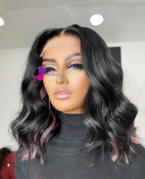 Highlight Pink Wig Short Lace Front Wigs Highlight Pink Human Hair Wig Short Wigs For White Women Shoulder Longth Bob Wig