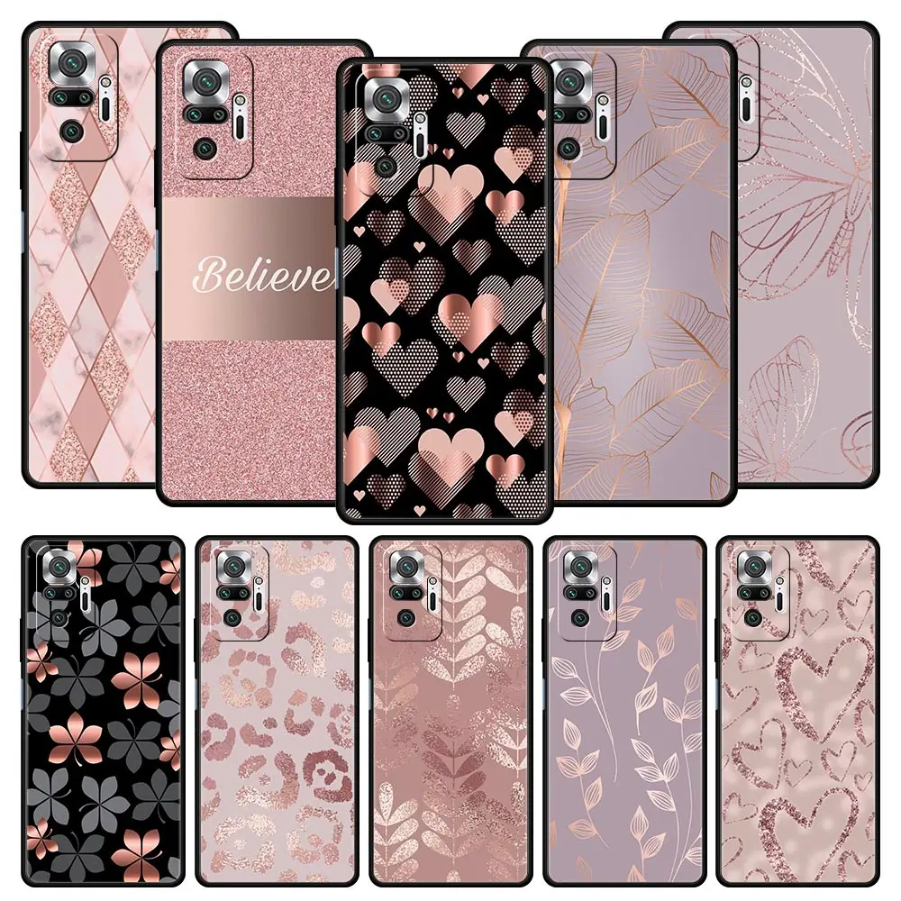 

Silicone Phone Case For Redmi Note 11 Pro+ 11T 10 10S 9S 9T 9A 9C 8 8T 8A 7 Case for Note 9Pro Cover Gold Rose Love Heart Shell