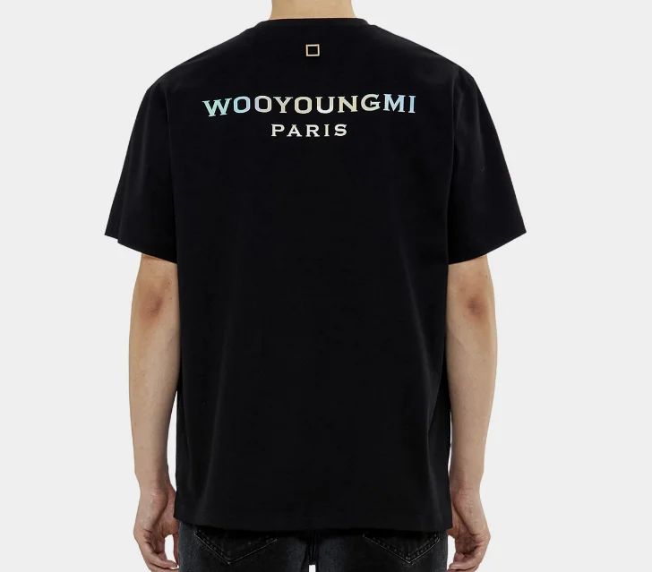

WOOYOUNGMI Embroidered logo on the chest and printed logo letter on the back for men and women's casual loose fitting short slee