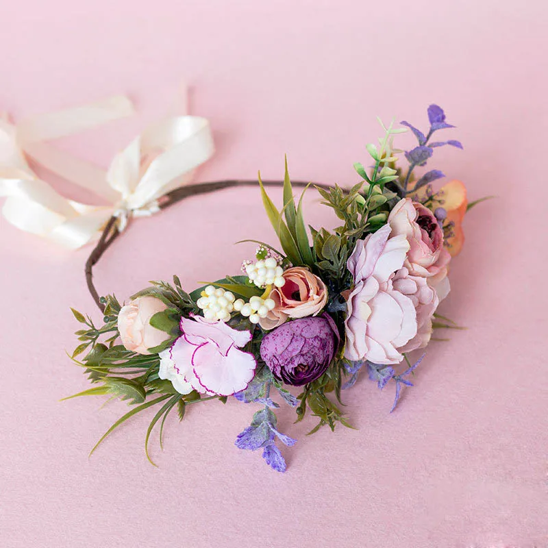 

Free Shipping Flower Headband Hair Wreath Floral Garland Crown Bridal Headpiece with Ribbon Wedding Festival Party Deco WLL180