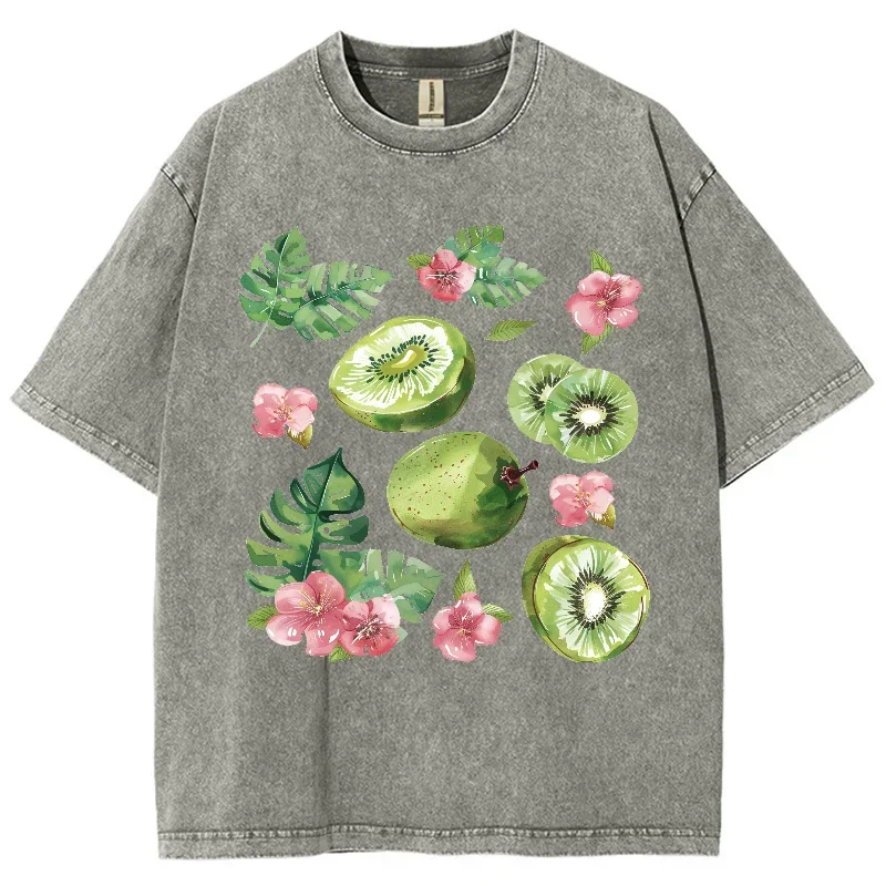 Футболка оверсайз с коротким рукавом и принтом фруктов киви