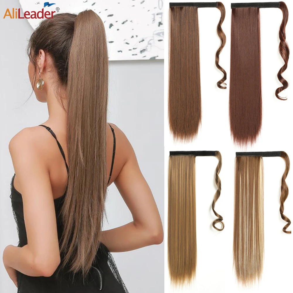 

Long Straight Ponytail Hair Synthetic Clip in Fake Hairpiece Wrap Around Curly False Tails for Women