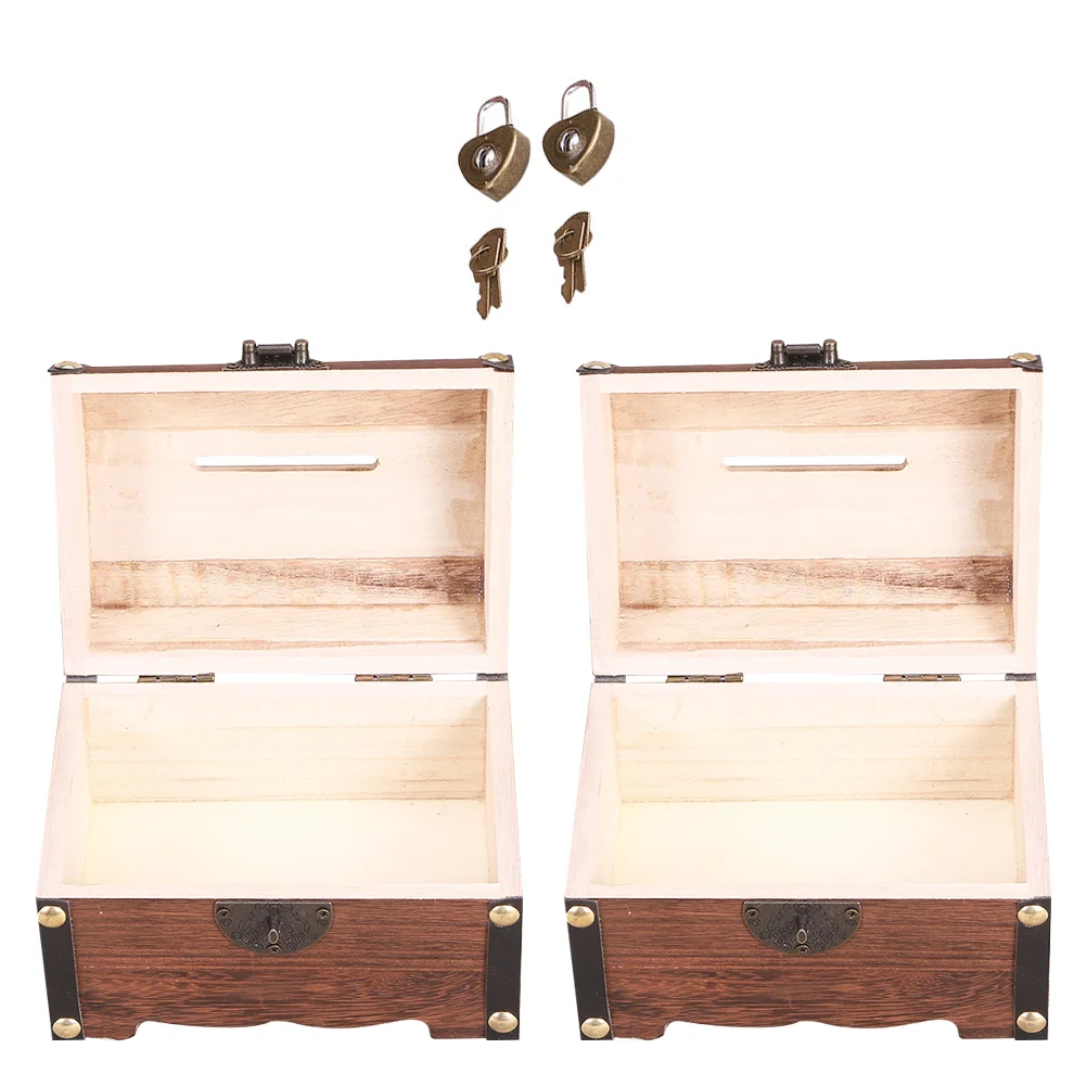 

Box Treasurebank Woodenlockpiggy Wood Kids Vintageboxes Money Storage Keyjewelry Large Case Toys Kid Cash Toy Organizer Prizes