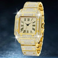 square watch ice out diamond hip hop sunburst dial waterproof quartz watches free droshipping gold reloj hombre marca de lujo