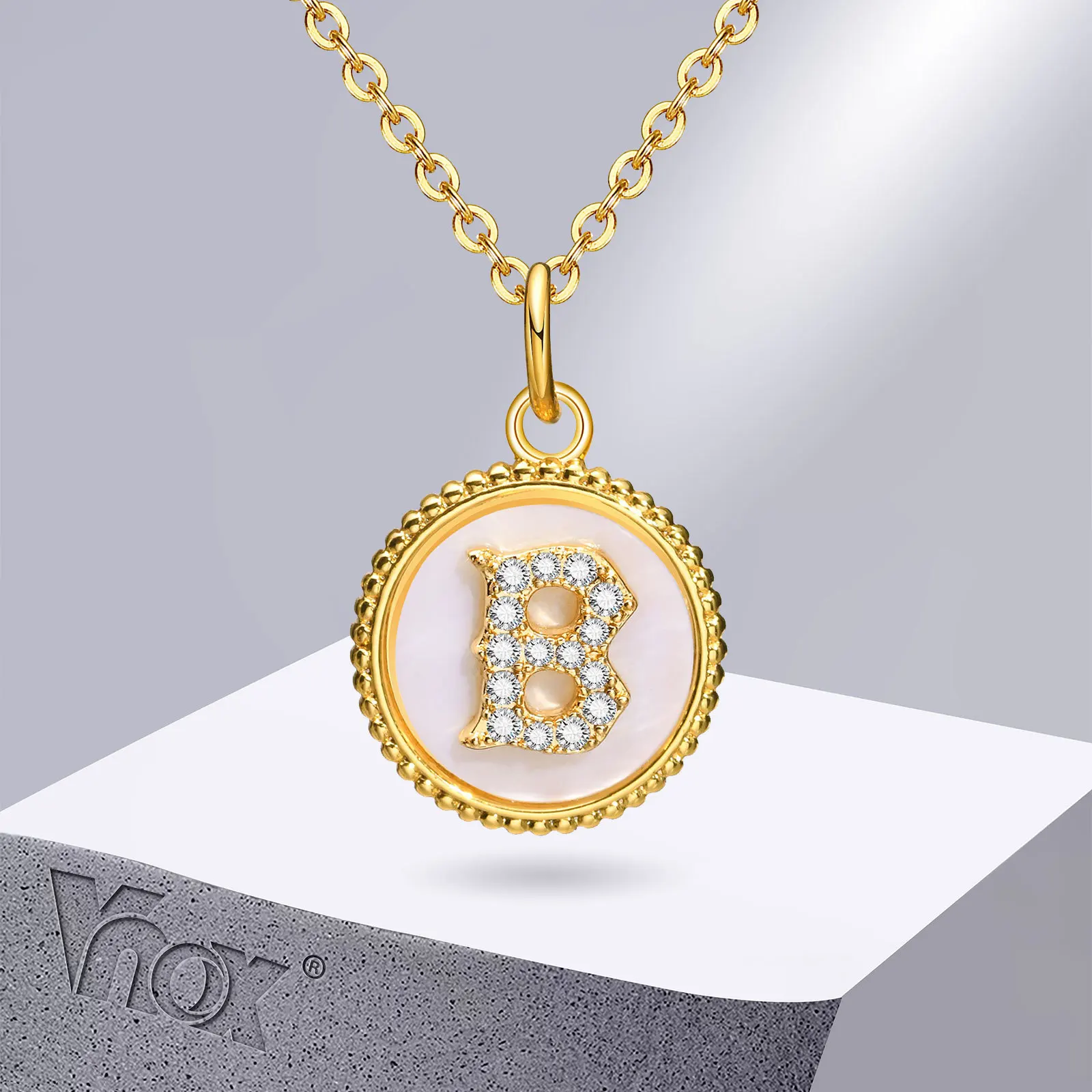 

Vnox Women Initial Necklaces, Shell Coin Pendant with Bling CZ Stone 26 Letters, Shiny Elegant Dainty Girls Collar