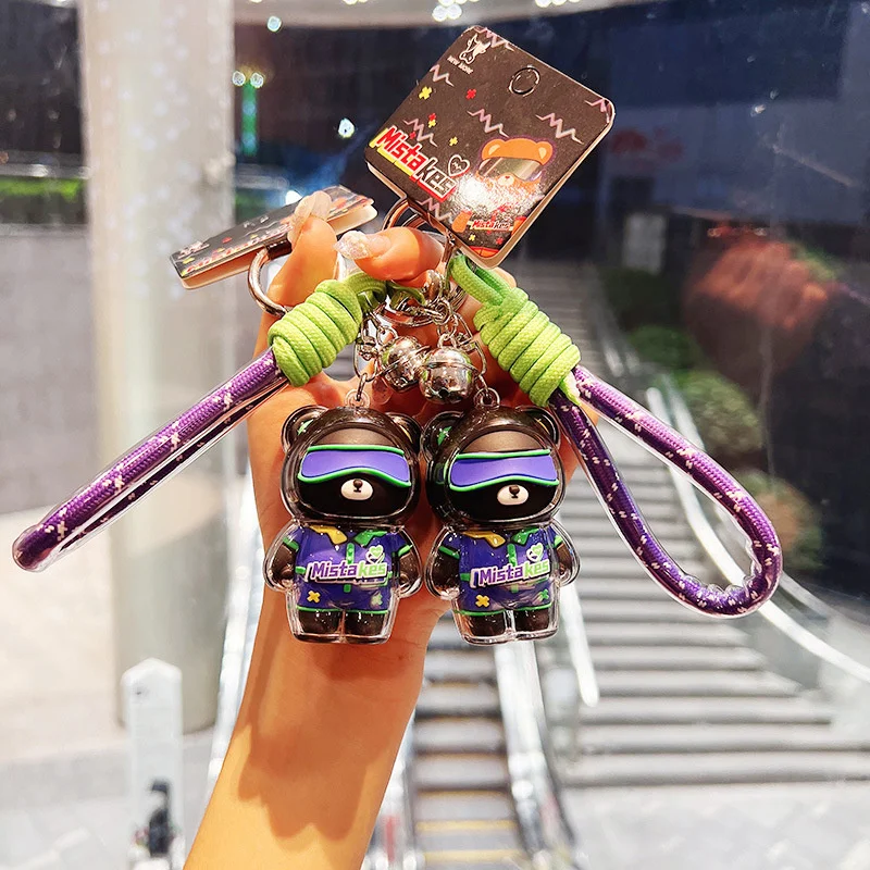 

Creative personality cool mask bear couple keychain cartoon acrylic doll cute pendant car keychain wholesale