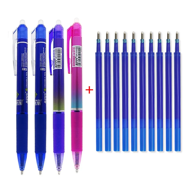 Large Capacity Ink Erasable Pen 0.5mm Push Automatic Gel Pen Washable Handle Magic Erasable Refills Rods Longer Writing School