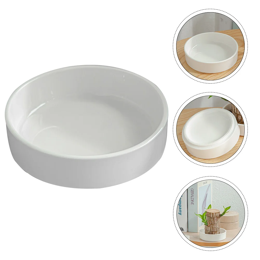 

2Pcs Ceramic Tray Decorative Tabletop Desk Ornament Wood Plant Holder Plant Tray