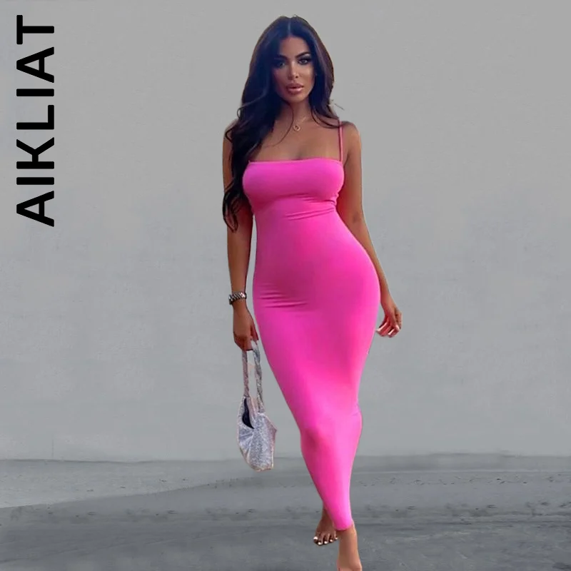 

Женское платье Aikliat, новое популярное облегающее платье на бретелях-спагетти, Стильное универсальное женское платье, женская одежда