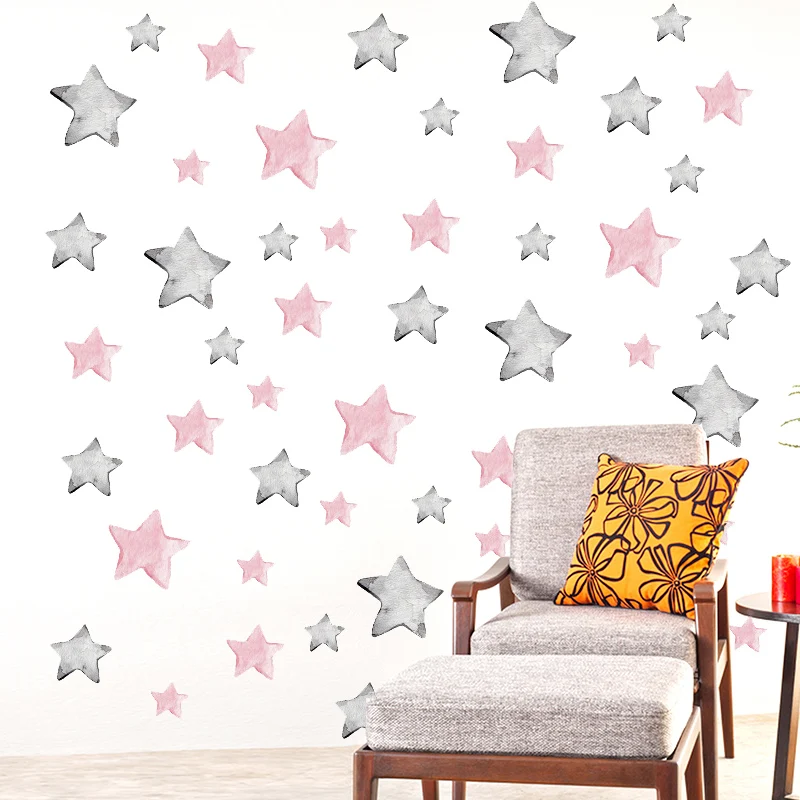 

Hand Painted Pink Grey Stars DIY Wall Stickers Removable Vinyl Wall Decals for Kids room Girls Bedroom Decor Wall Decoration