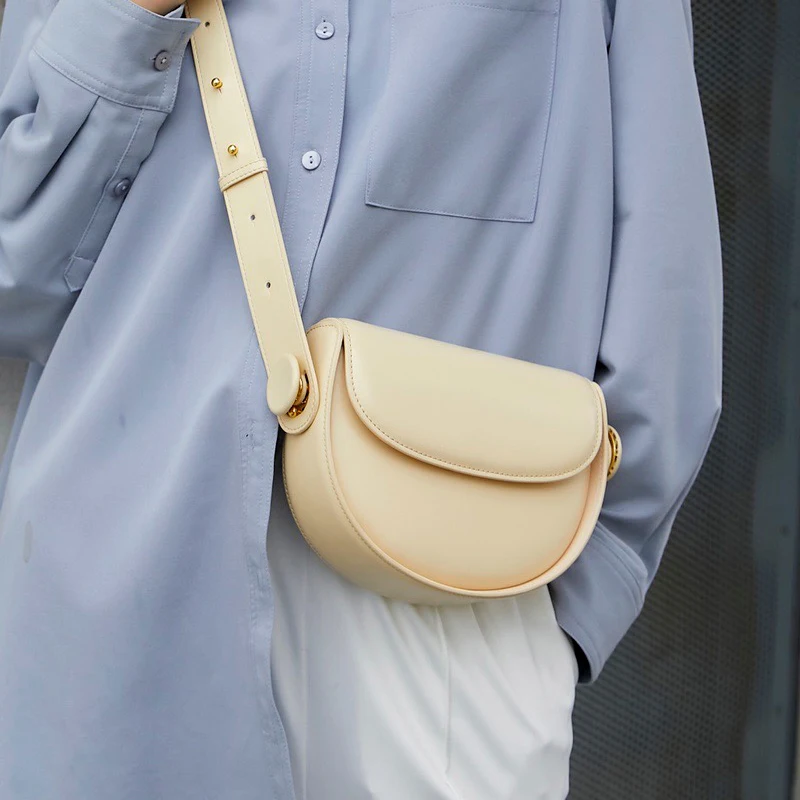 

XHTY Small Saddle Bag Niche Ladies One-Shoulder Messenger Mini Leather Wide Shoulder Strap 2022 Spring And Summer All-Match