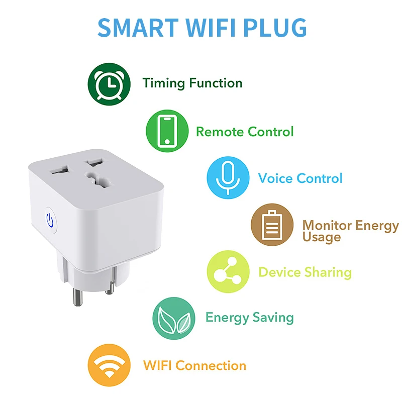 

WiFi Smart Socket EU Plug 15A Outlet Power Monitor Timing Function Plug Voice Command Compatible With Alexa Google Home